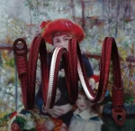 Crown Red is a handmade camera neck strap made with Japanese kumihimo silk and genuine leather. Comfortable, durable, and ideal for premium cameras.